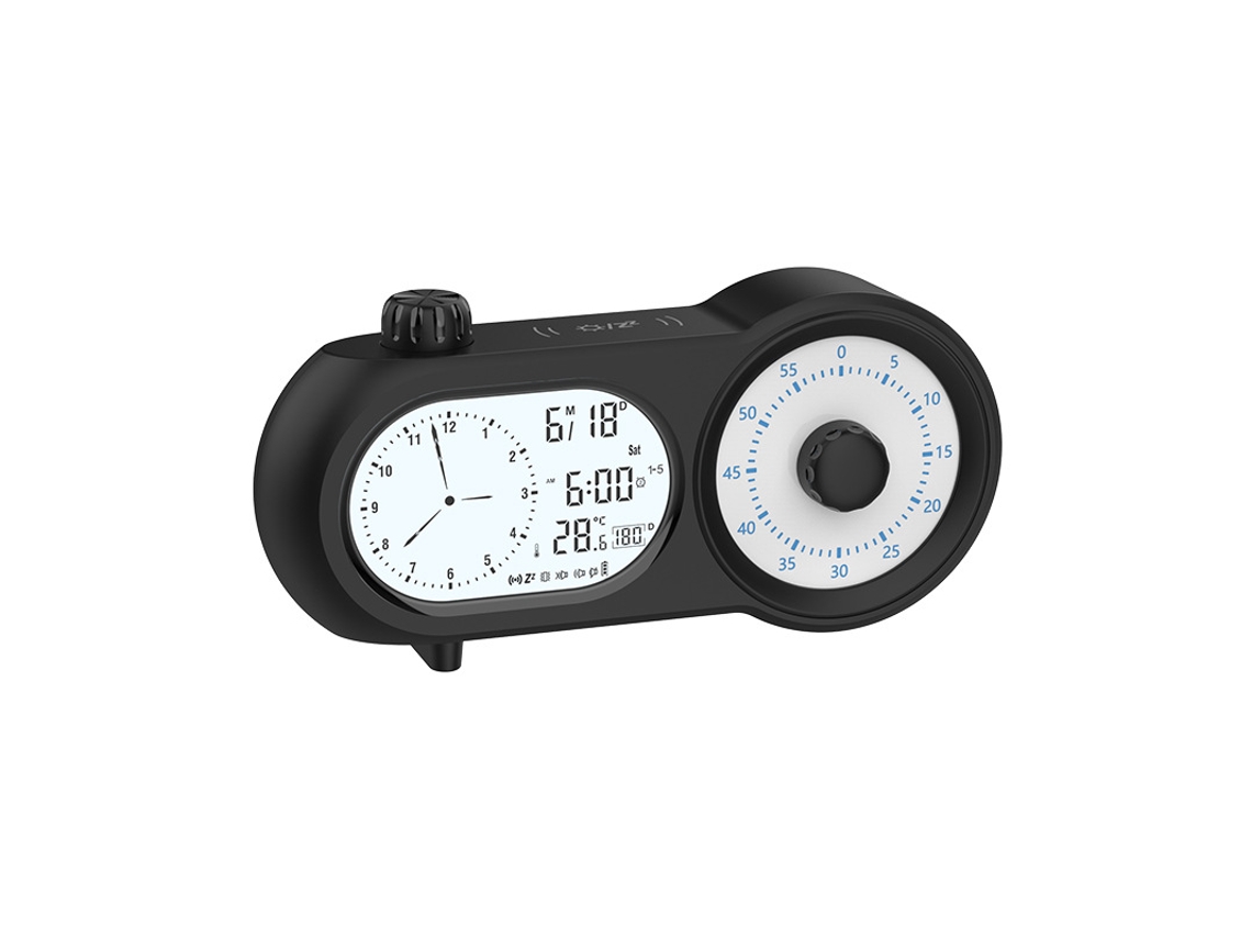 Reloj despertador visual y audible con pantalla dual y temporizador de cuenta regresiva independiente, negro, Sfushos (recargable)