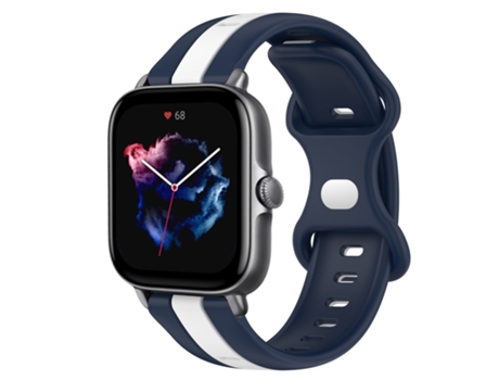Correa de reloj inteligente de silicona bicolor para Amazfit GTS 3 con hebilla de mariposa de 20 mm (blanco + azul)