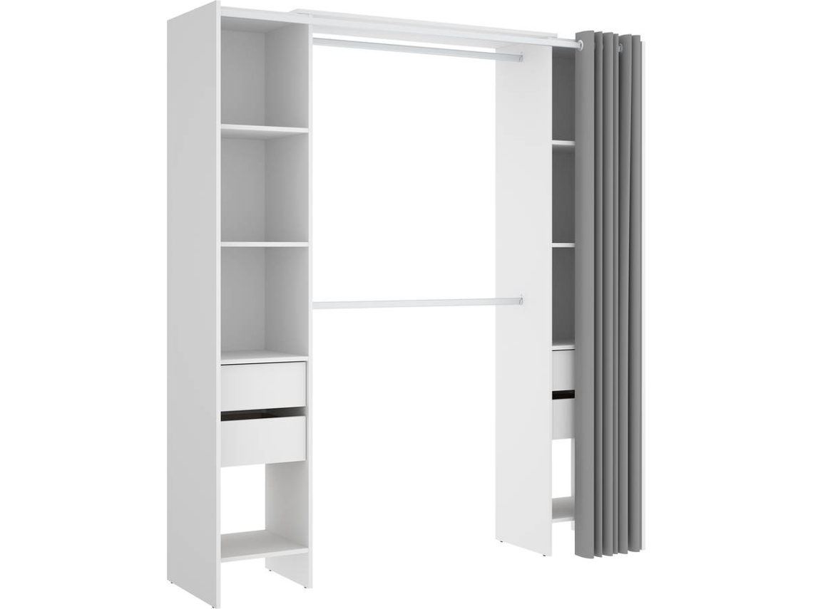 Kit Vestidor con 4 Cajones y Cortina DKIT Suit (Blanco - 205x180x50 cm)