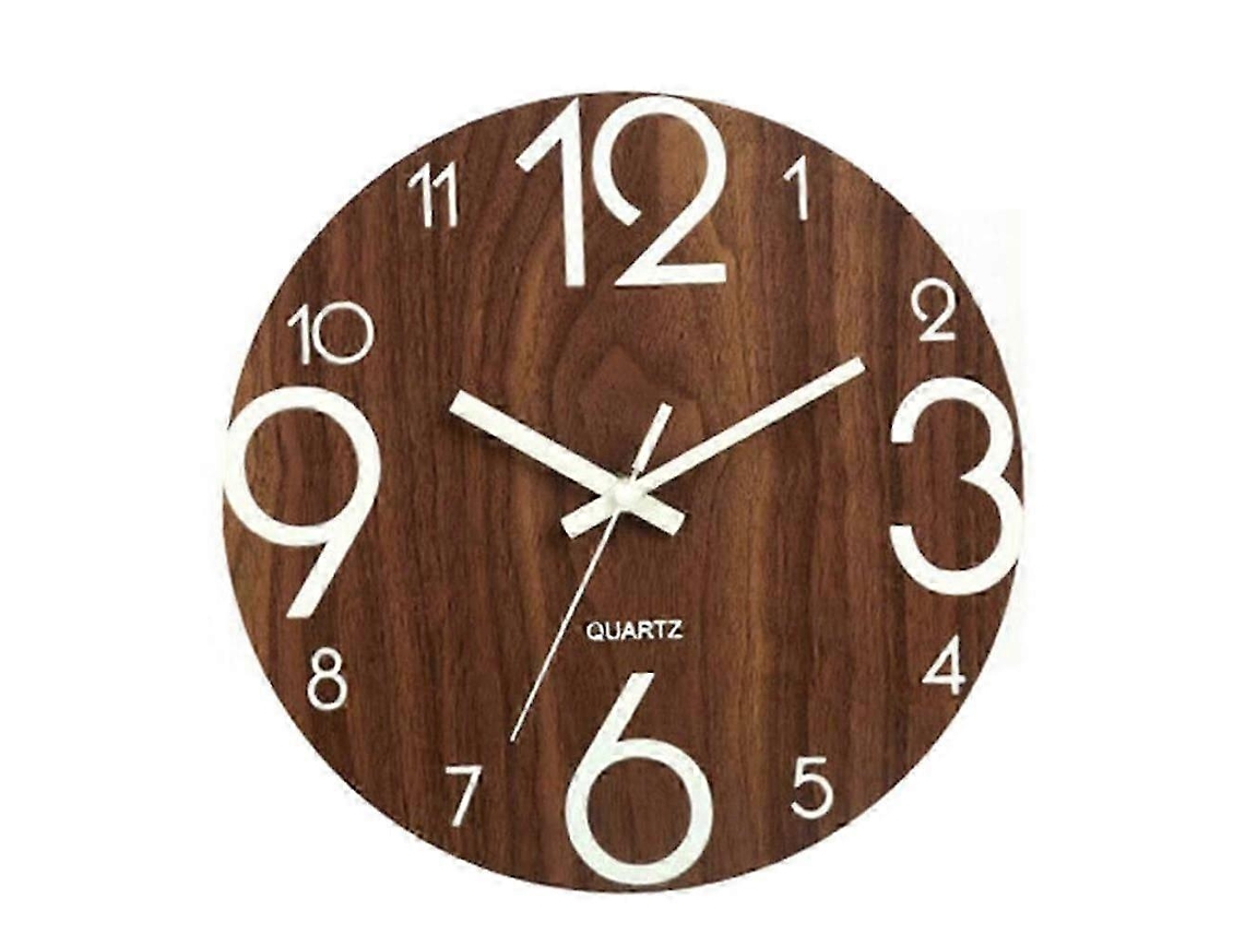 Reloj de pared silencioso de madera iluminado de 30 cm para cocina interior y exterior