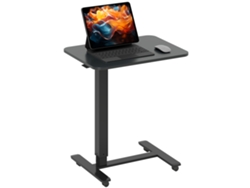 Mesa regulable en altura con 4 ruedas, forma de C, 65x48x70-110 cm, color negro.