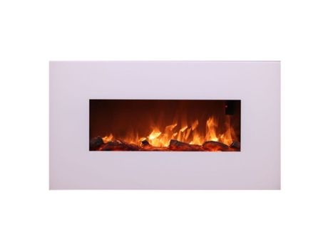 Sined MONTE Chimenea eléctrica de pared de acero y cristal 1500W Efecto llama LED, Blanco