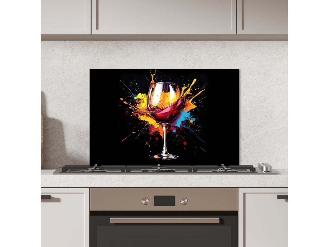 Panel protector contra salpicaduras de cocina - Vino - Copa - Graffiti - Bebida - Rojo - Pintura 70x50 cm