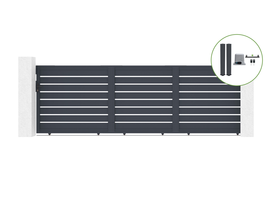 Pack Puerta corredera CASANOOV Vogel - Gris - Aluminio - 500 cm x 160 cm + 2 postes gris + motor RANGER C300