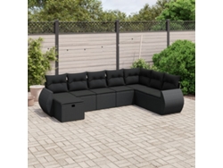 Conjunto de 8 sofás de jardín con cojines de mimbre sintético negro, Dkd Home Decor