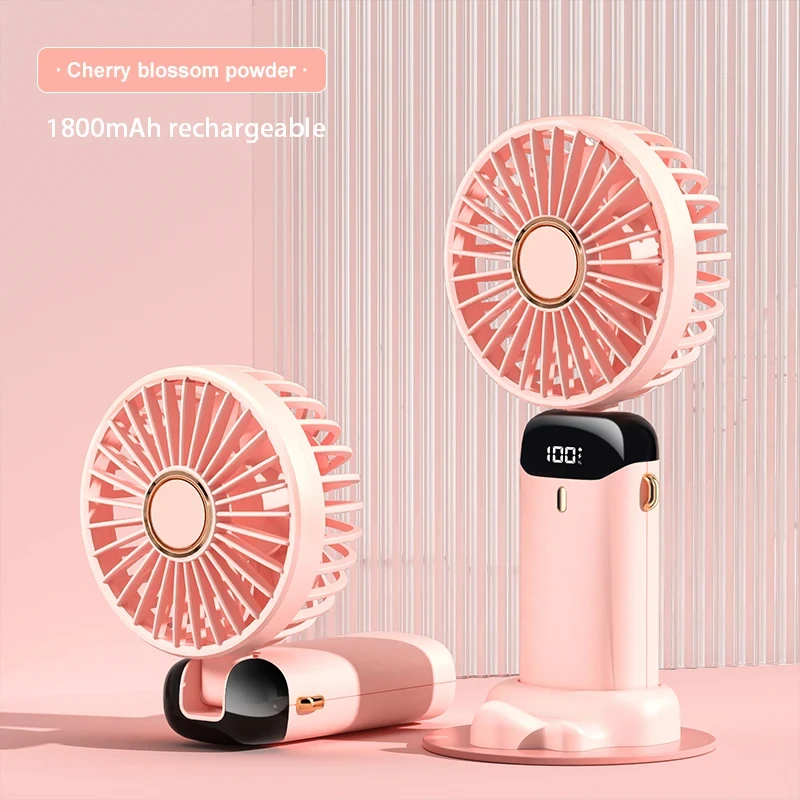 Mini ventilador portátil plegable, 5 velocidades, con soporte para teléfono y pantalla, 1800 mAh Chrui (rosa)