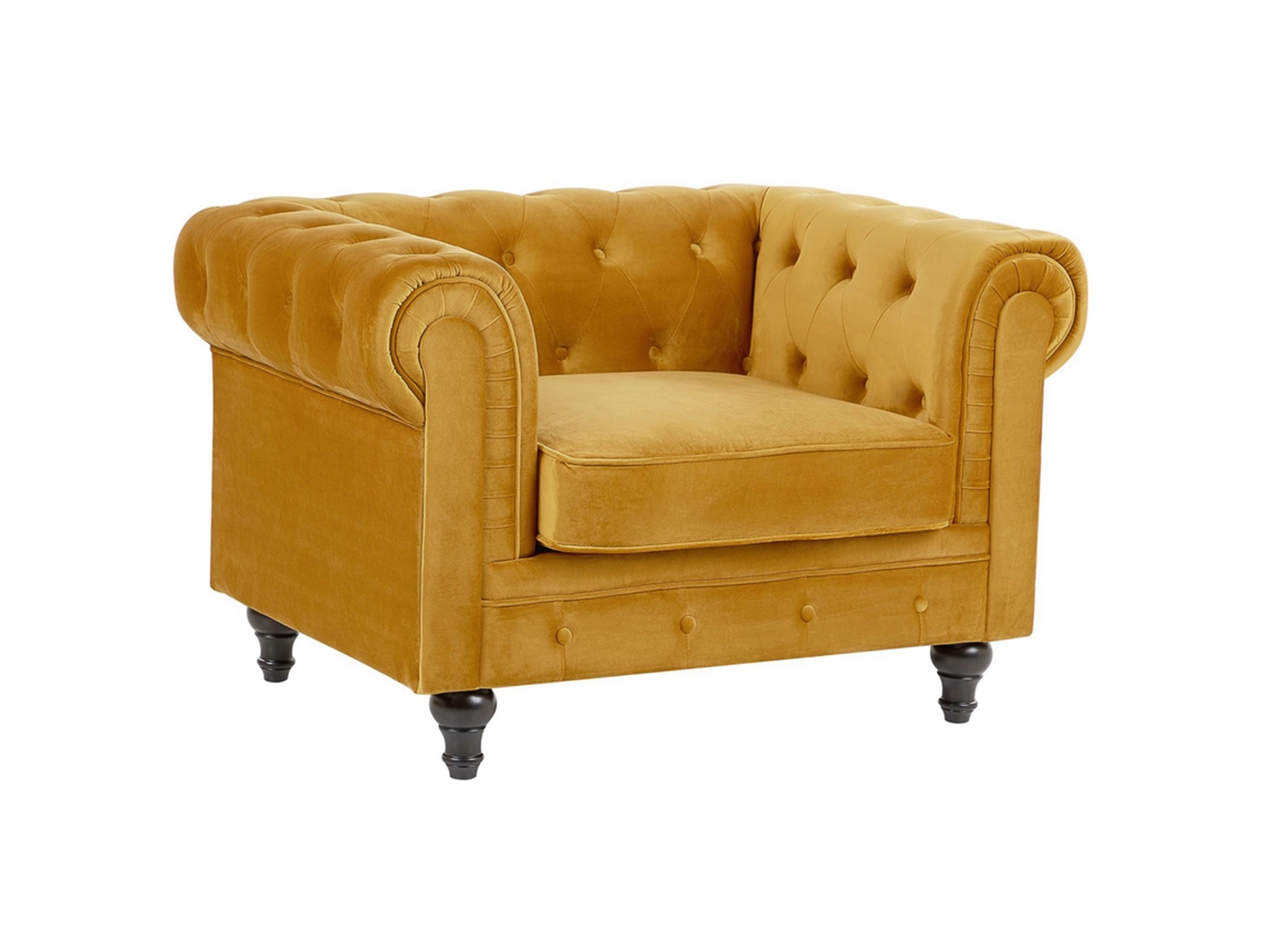 Sillón BELIANI Chesterfield de Terciopelo Amarillo 110x75x70