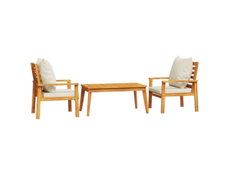 Conjunto 3 de muebles para jardín VIDAXL con cojines madera acacia