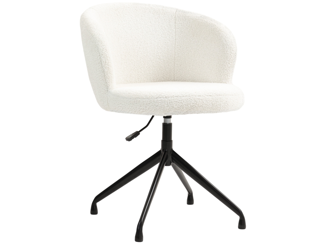 Silla De Oficina Ergonómica Con Asiento Giratorio, Altura Regulable, Capacidad De 120 Kg, Tapicería De Tela Blanca Con Bucles.