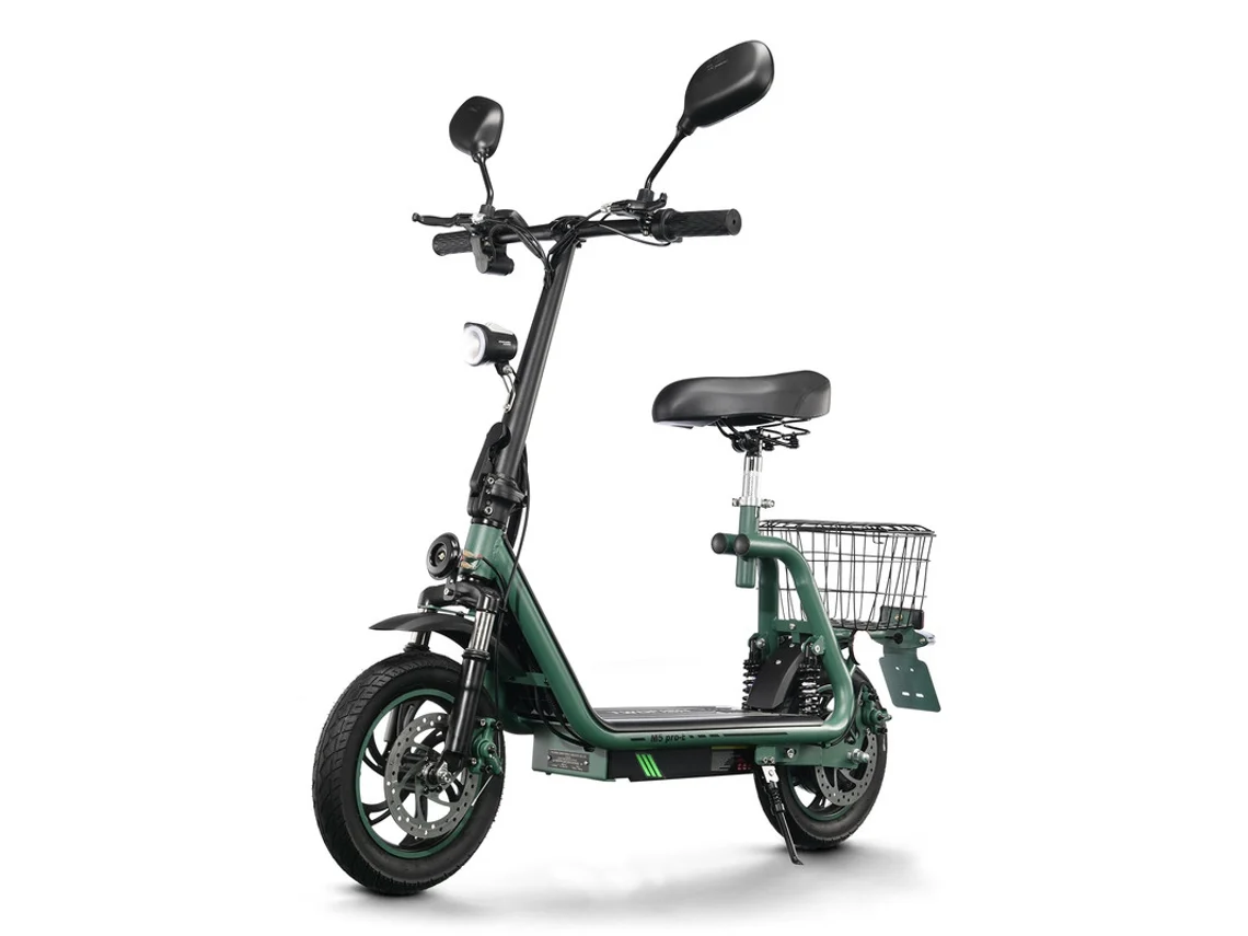 Patinete Eléctrico Twofish M5 Pro E Certificado EEC con Asiento Trasero y Cesta 500w 48v 13ah Neumáticos 12 Velocidad Máxima 40 km/h Autonomía 30 km Verde