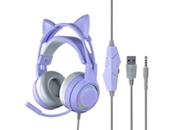 Auriculares Para Juegos Con Cable Supraaurales Para Niñas Con Puntas De Orejas De Gato Extraíbles - Morado
