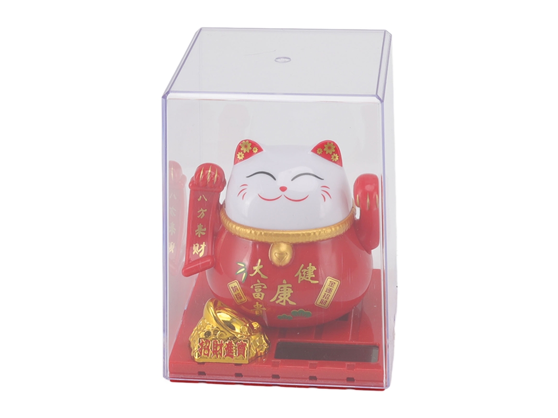 2026-gato De La Suerte Con Brazos Moviéndose Solar Adorno Mascota Estatua Para Hogar Y Coche Decoración Roja