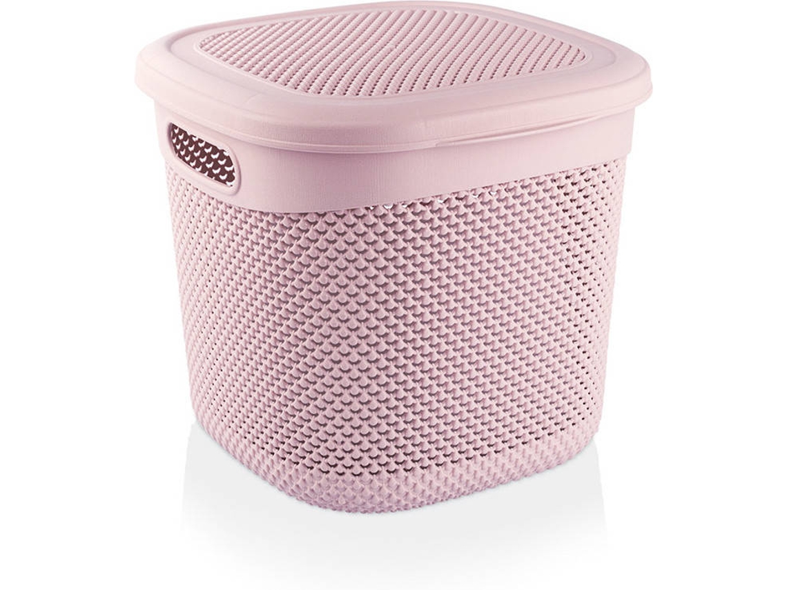 Cesta Mediana Cuadrada 7h HOUSE con Tapa Rosa 15 Litros