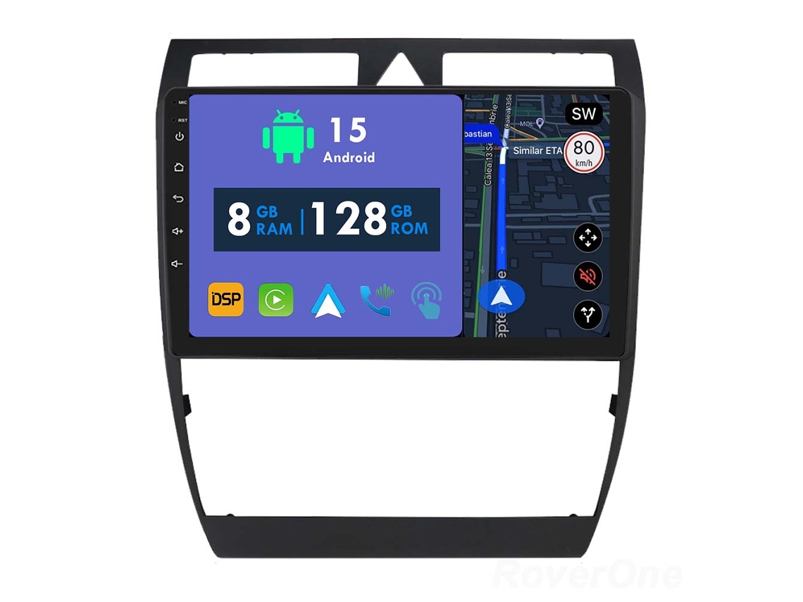Coche Radio Android Auto Autoradio 8GB RAM 128G ROM CarPlay Navegación GPS Pantalla Táctil RoverOne para Audi A6 C5 1997-2004 S6 2 1999-2004 RS6 1 2002-2006 