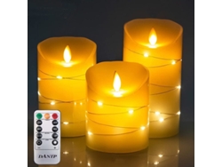 Vela LED Sin Llama con luces de estrellas, control remoto de 11 teclas y temporizador de 24 horas, 3 piezas de cera de 4 a 6 pulgadas.