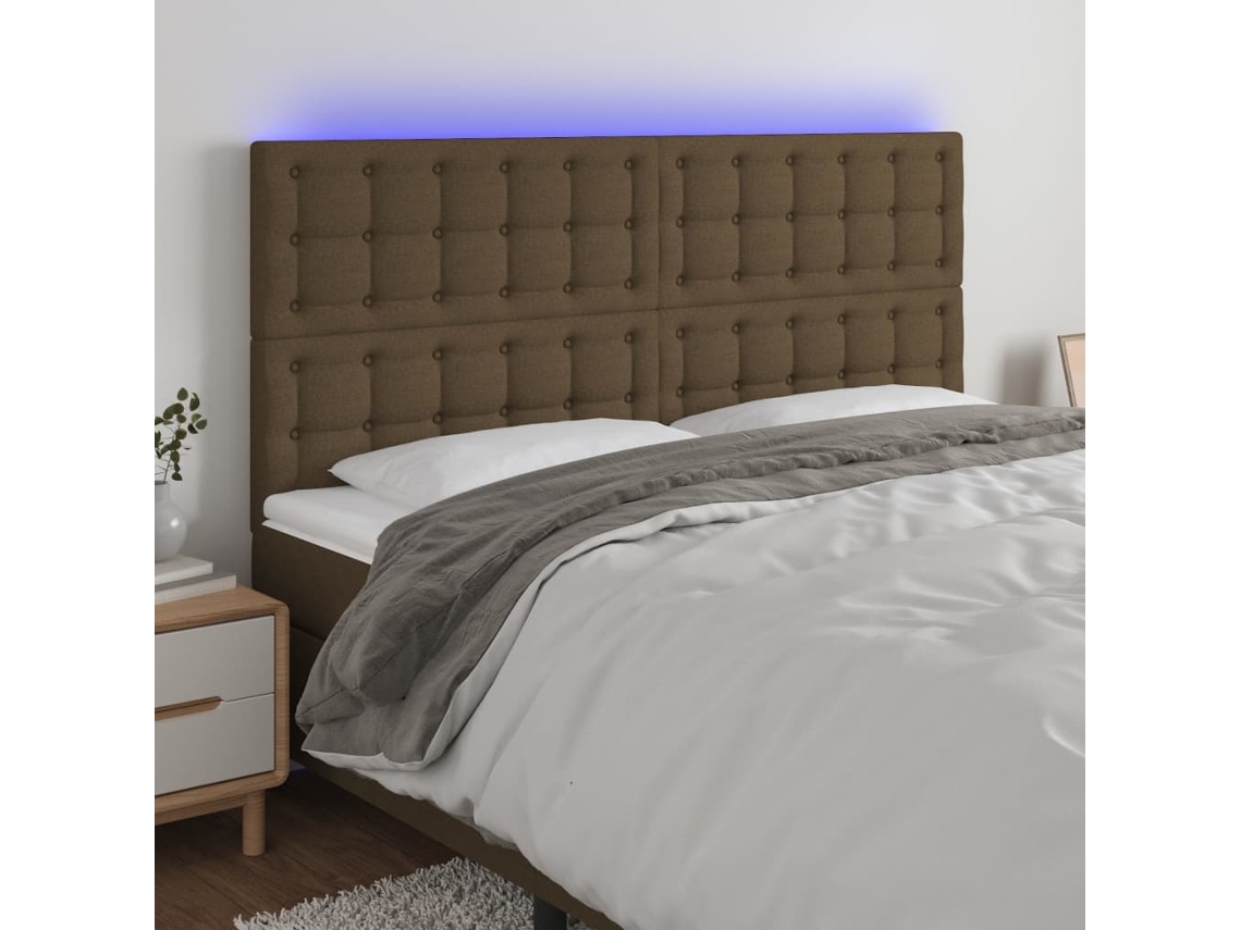 Cabecero Con Luces Led Tela Marrón Oscuro 180x5x118/128 Cm