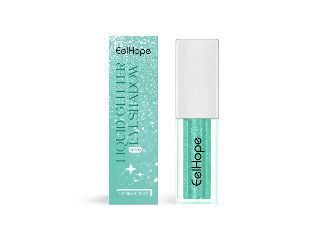 Sombra de ojos líquida verde con purpurina