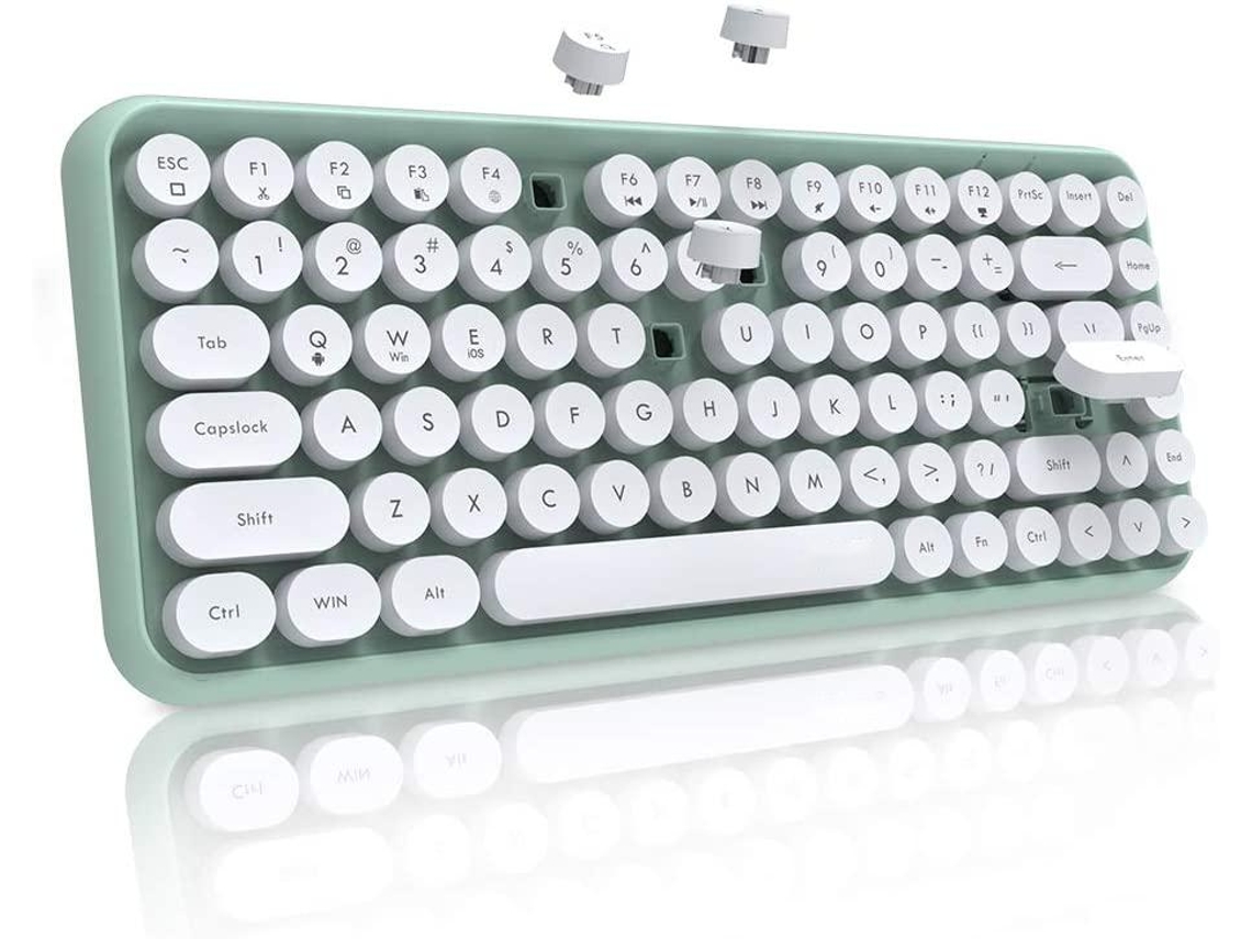 Teclado inalámbrico Bluetooth estilo máquina de escribir de 84 teclas, mini teclado con teclas redondas, compatible con Android, Windows e iOS para el hogar y la oficina.