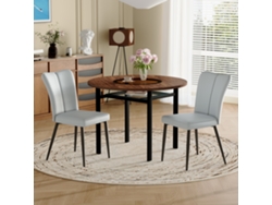 Mesa redonda de 100 cm con 2 sillas, poliuretano gris claro, estilo moderno.