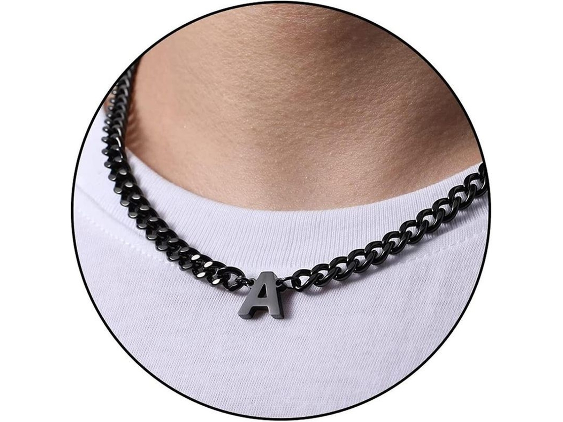 2026-7898-cadena De Cuban Link Con Letra Inicial A-z Acero Inoxidable 6.5mm 18+2 Pulgadas Joyería Para Hombres Mujeres Niños A Negro