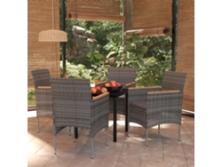 vidaXL Juego de comedor para jardín de 5 piezas y cojines gris y negro