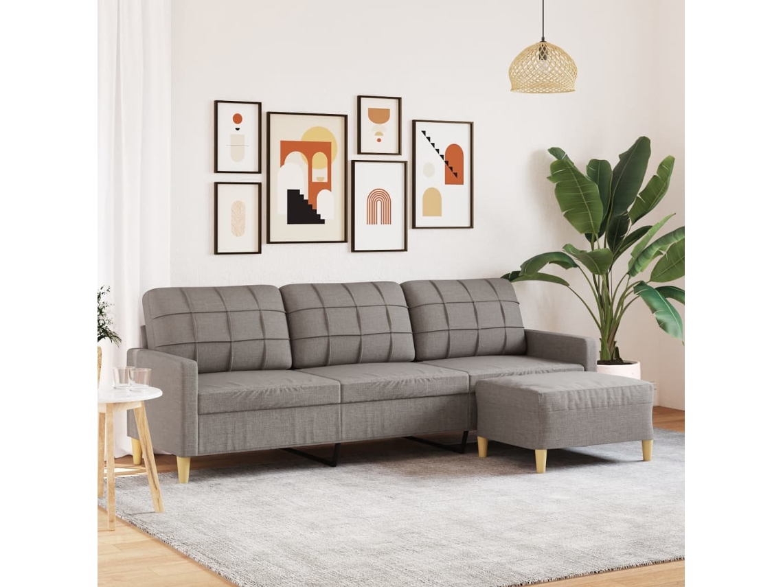 Sofá De 3 Plazas | Sofá De Salón | Sofá De Descanso Con Taburete De Tela Gris Taupe 210 Cm
