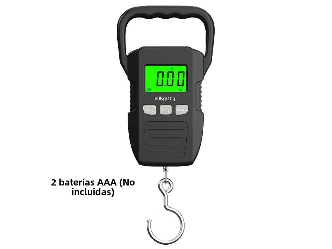 Báscula digital portátil LCD, capacidad de 60 kg/10 g, con gancho. Mdug (alimentada por batería)