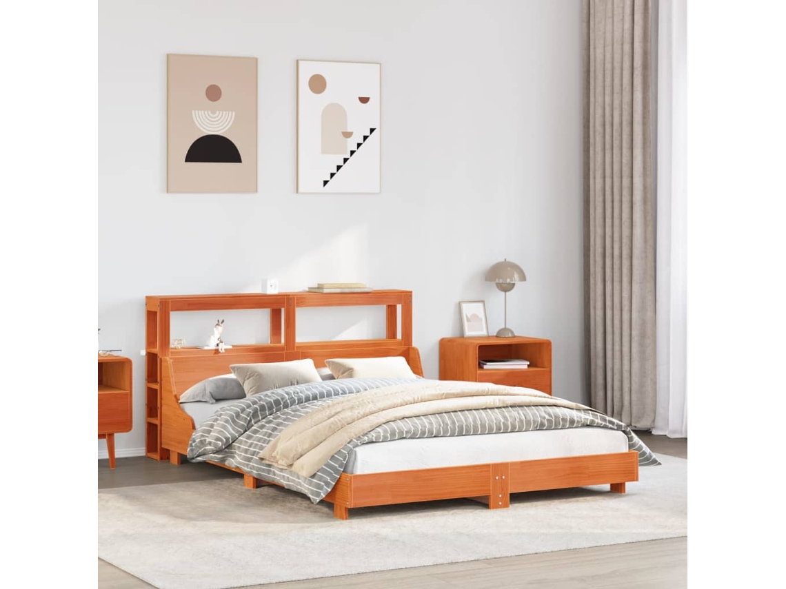 Estructura De Cama Sin Colchón Madera Maciza Marrón 120x190 Cm