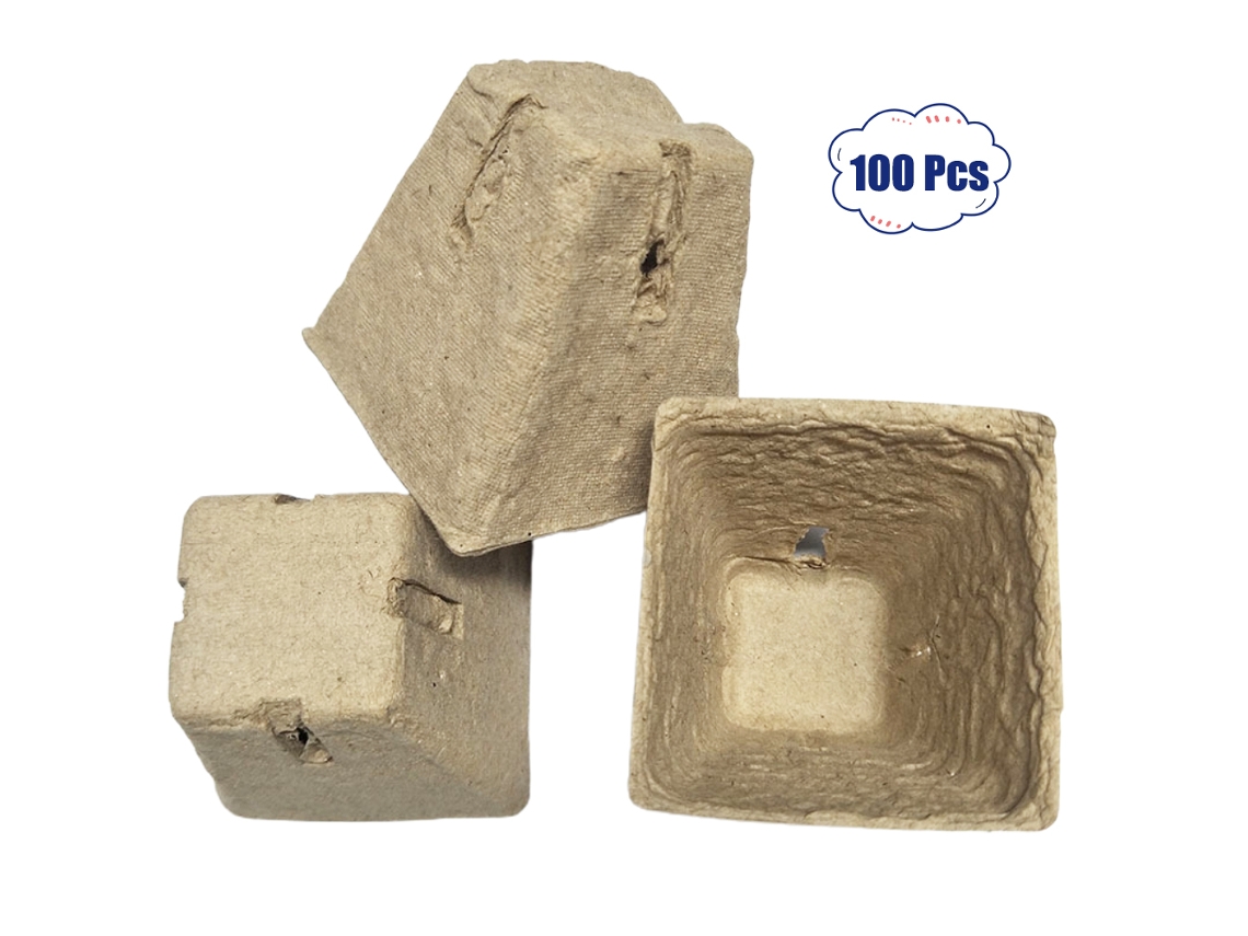 100 platos de pulpa degradable para plántulas de 6 x 6 x 6 cm para jardín