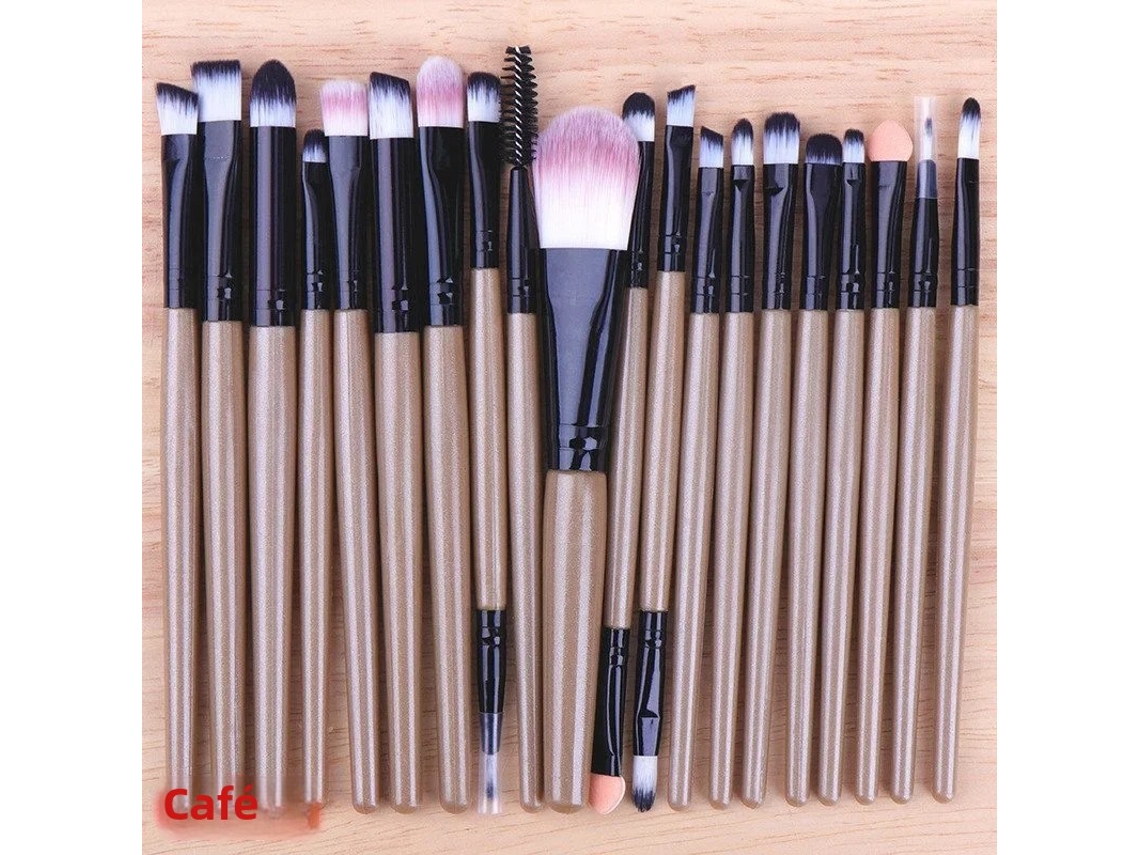 (marrón Chocolate) Juego De 20 Brochas De Maquillaje - Brochas Profesionales Con Mango De Plástico Para Base Y Sombras De Ojos
