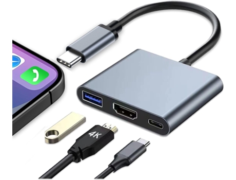 Adaptador Multipuerto Del Usb C Al Hdmi, Eje Del Usb C, Usb C Al Adaptador Del Usb Con 4K Hdmi+ Usb 3.0 5Gbps VENISYMLIS