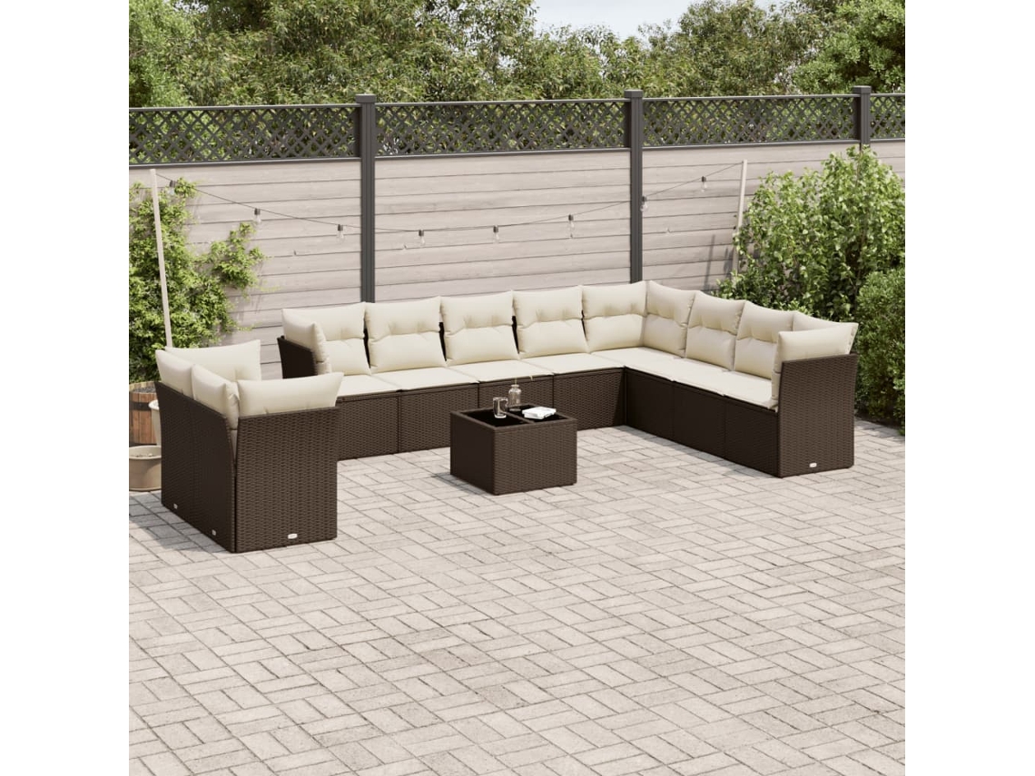 Conjunto de sofá de jardín de 11 piezas con cojines de mimbre marrón de DKD Home Decor