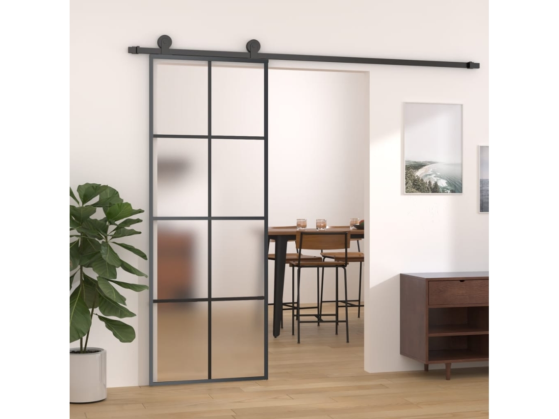 Puerta corrediza | Puerta corredera de aluminio y cristal ESG, 76 x 205 cm, color negro, WSD113732 Lovely Home