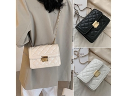 2026-bolsa Bandolera Para Mujer De Cuero Pu Con Diseño Estampado Rombo Y Correa De Cadena Moda Diaria