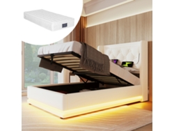 Cama Individual De 90x200 Con Led, Usb-c Y Almacenamiento Hidráulico.