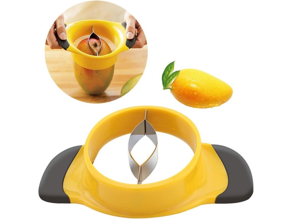 Cortador de mangos Rebe con hoja de acero inoxidable y mango ergonómico de goma para frutas como manzanas y peras. Duradero.