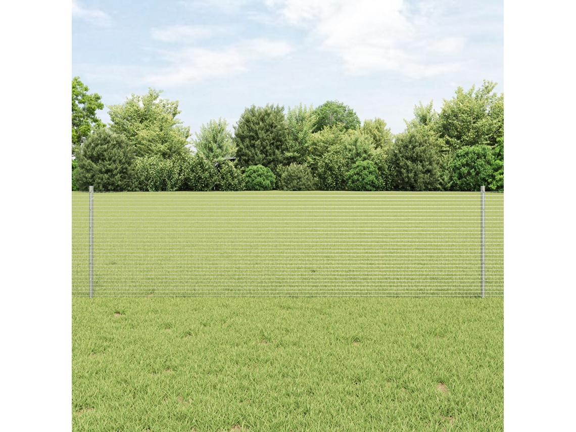 Cerca de alambre soldado con 5 postes en U plateados de 0,6 x 10 m, acero, Lovely Home
