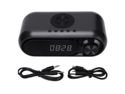 Alto-falante Bluetooth Com Subwoofer Carregador Sem Fio Relógio Despertador Led Fm Para Casa
