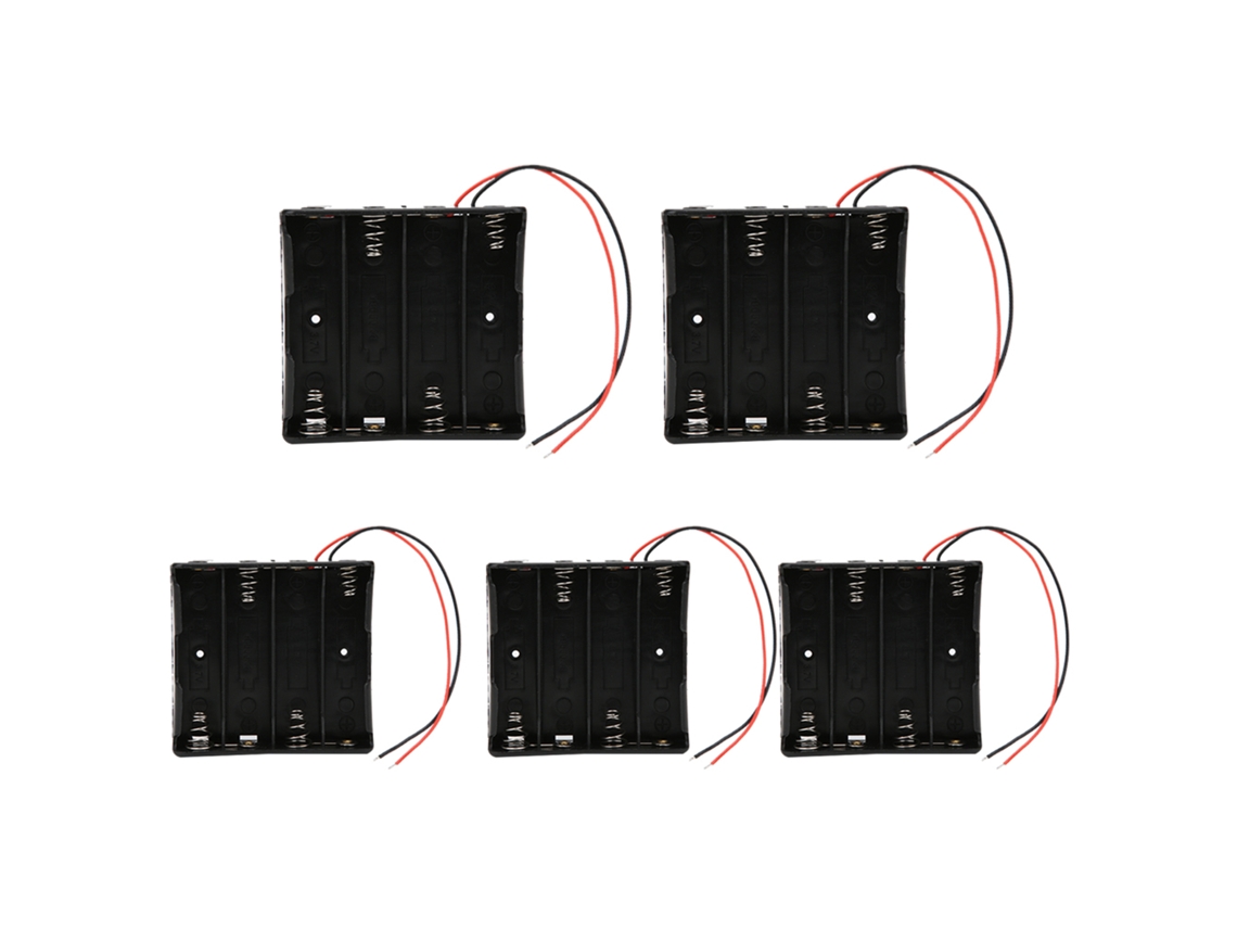 5 Piezas Funda De Batería 18650 Porta Baterías 4 Slots Con Cable Rojo Negro Conexión En Serie