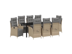 Conjunto de comedor de jardín con cojines, 9 piezas, mimbre beige, PE MAISON EXCLUSIVE
