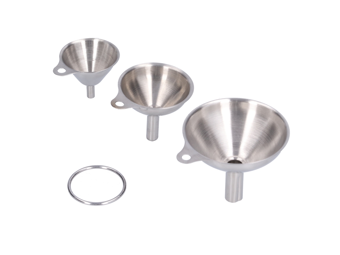 3 mini embudos de acero inoxidable para aceite, vinagre, vino, condimentos y salsas.