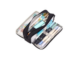 Estuche Grande De Lona Para Lápices Con 3 Compartimentos Y Dos Aberturas - Negro