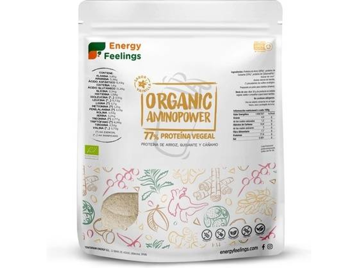 Complemento Alimenticio ENERGY FEELINGS Aminopower Orgânico Supershake % De Proteína Vegetal (500 g de pó (Baunilha))