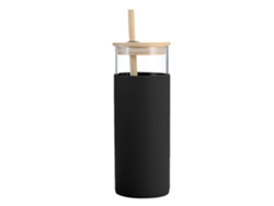 Vaso de vidrio de una sola capa de 500 ml con pajita y tapa de bambú, vaso con soporte de silicona JEIIBRZUI