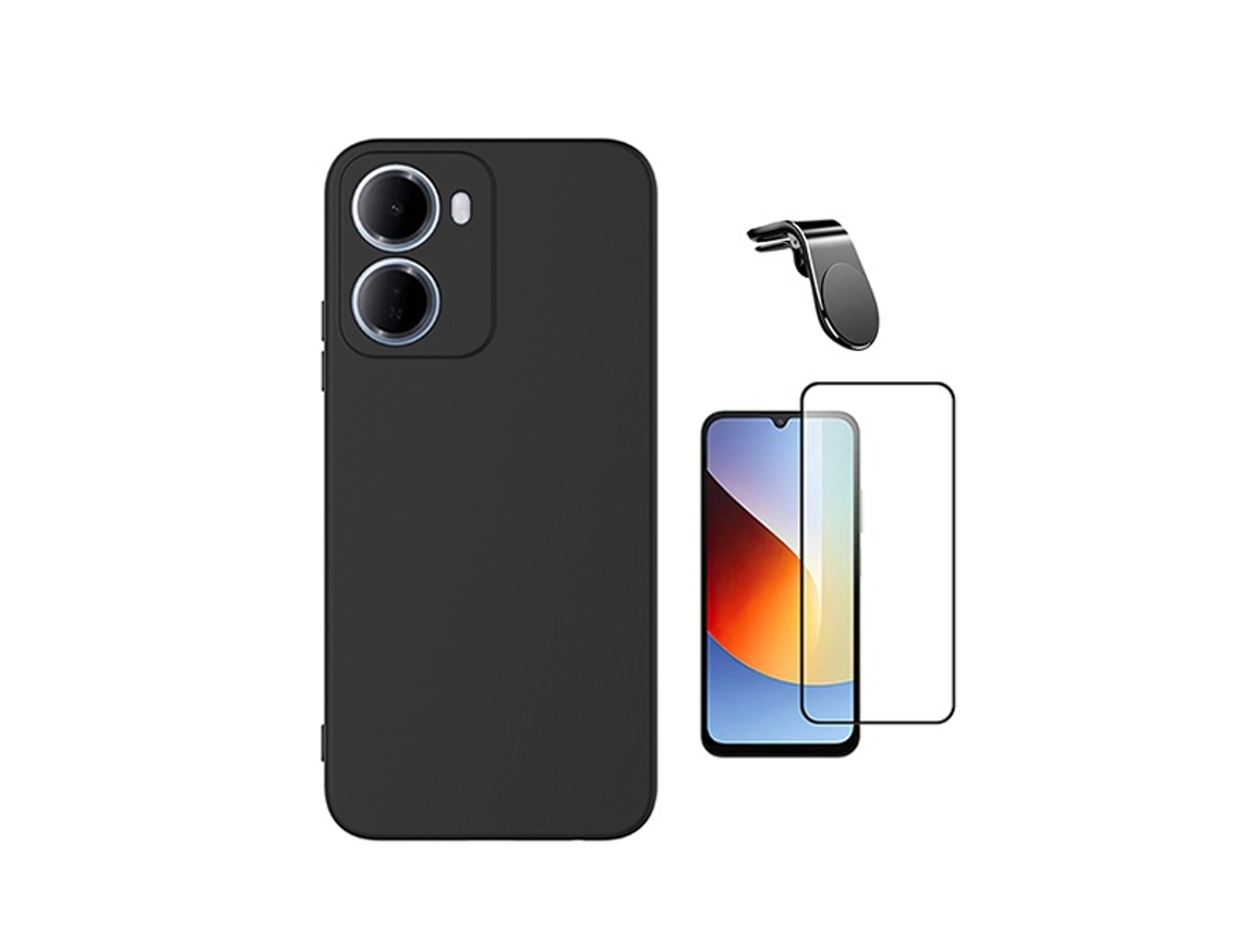 Kit De Película De Cristal Templado De Funda Completa 5d Funda De Silicona Líquida Soporte Magnético L Phonecare Para Xiaomi Redmi 15a 5g - Negro