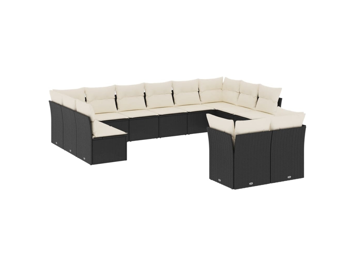 Conjunto de 12 sofás de jardín con cojines de mimbre, color negro, EXCLUSIVO DE LA CASA