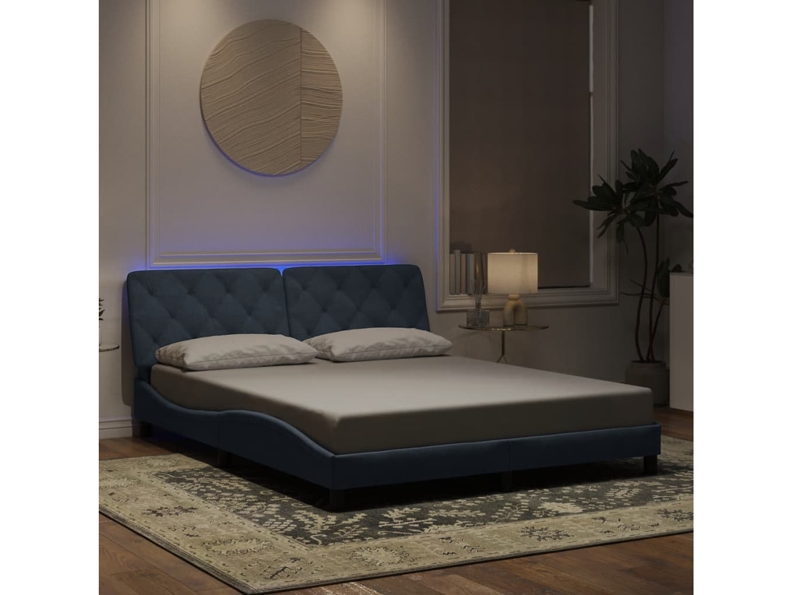 Estructura Cama Con Luces Led Terciopelo Gris Oscuro 160x200 Cm