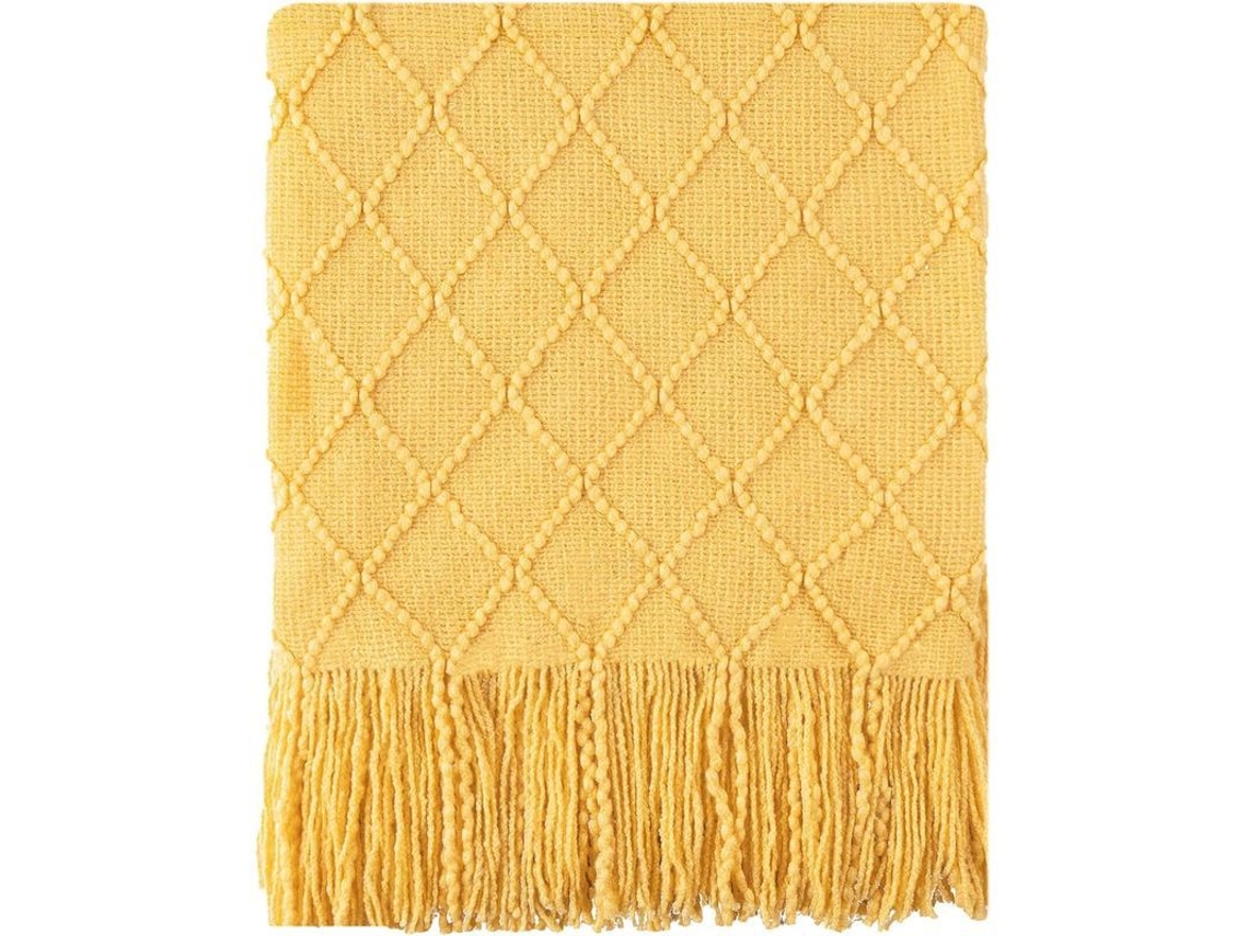 Manta Amarilla Con Estampado De Rombos De 50" X 60", Tejido Suave Para Uso Interior Y Exterior.