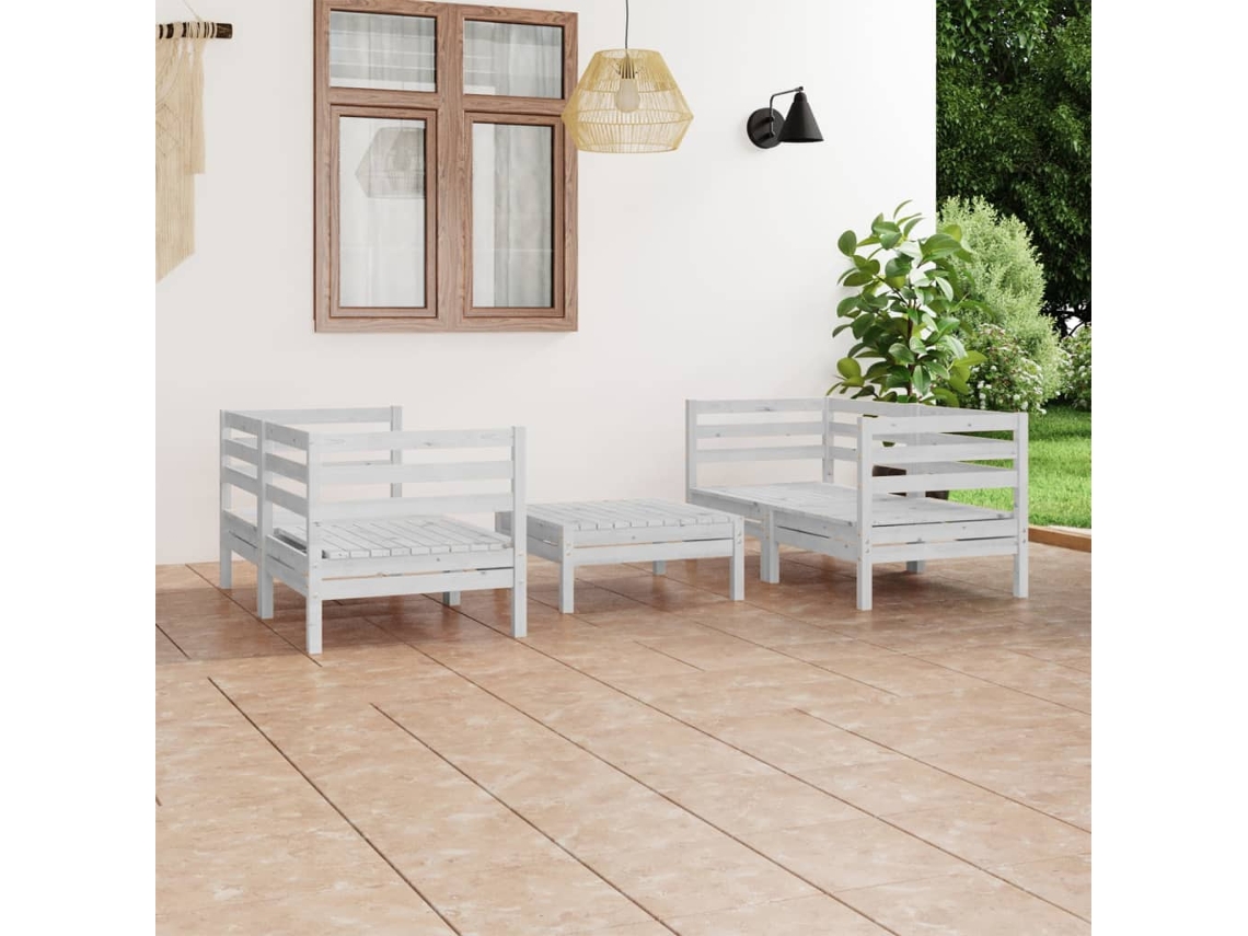 Conjunto de salón de jardín de 5 piezas de pino macizo blanco Dkd Home Decor