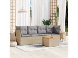 Conjunto de sofá de jardín de 5 piezas con cojines, mimbre sintético beige, Dkd Home Decor